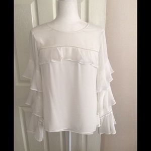 WHBM OFF-WHITE RUFFLED SLEEVE BLOUSE- SIZE 2